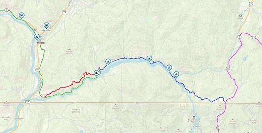 Map screenshot of a dual sport route along the Pend d'Oreille River in southern BC