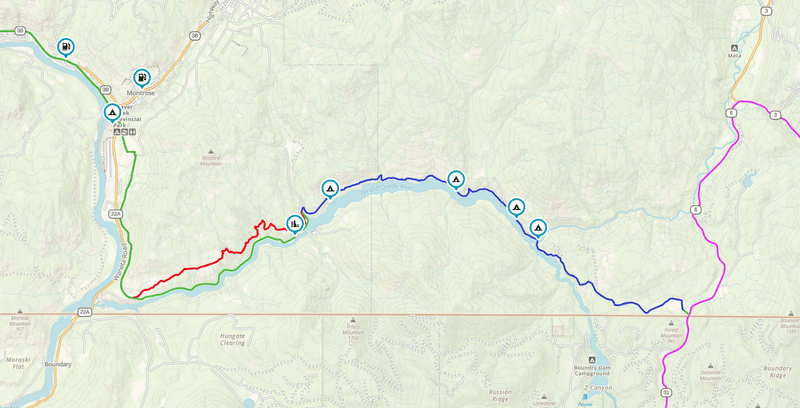 Map screenshot of a dual sport route along the Pend d'Oreille River in southern BC