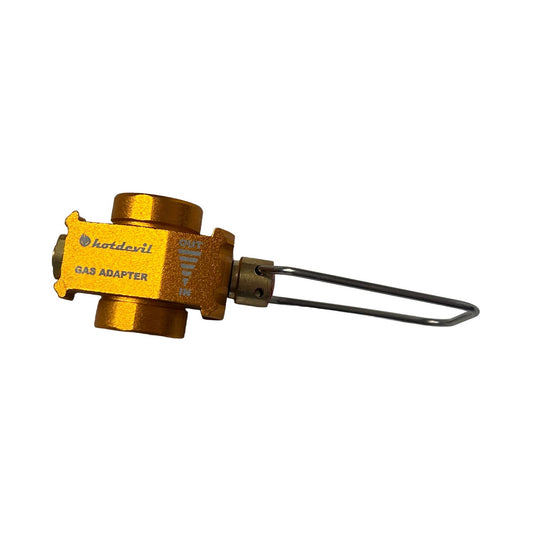 Hot Devil gas adapter for camp stove canisters, front view