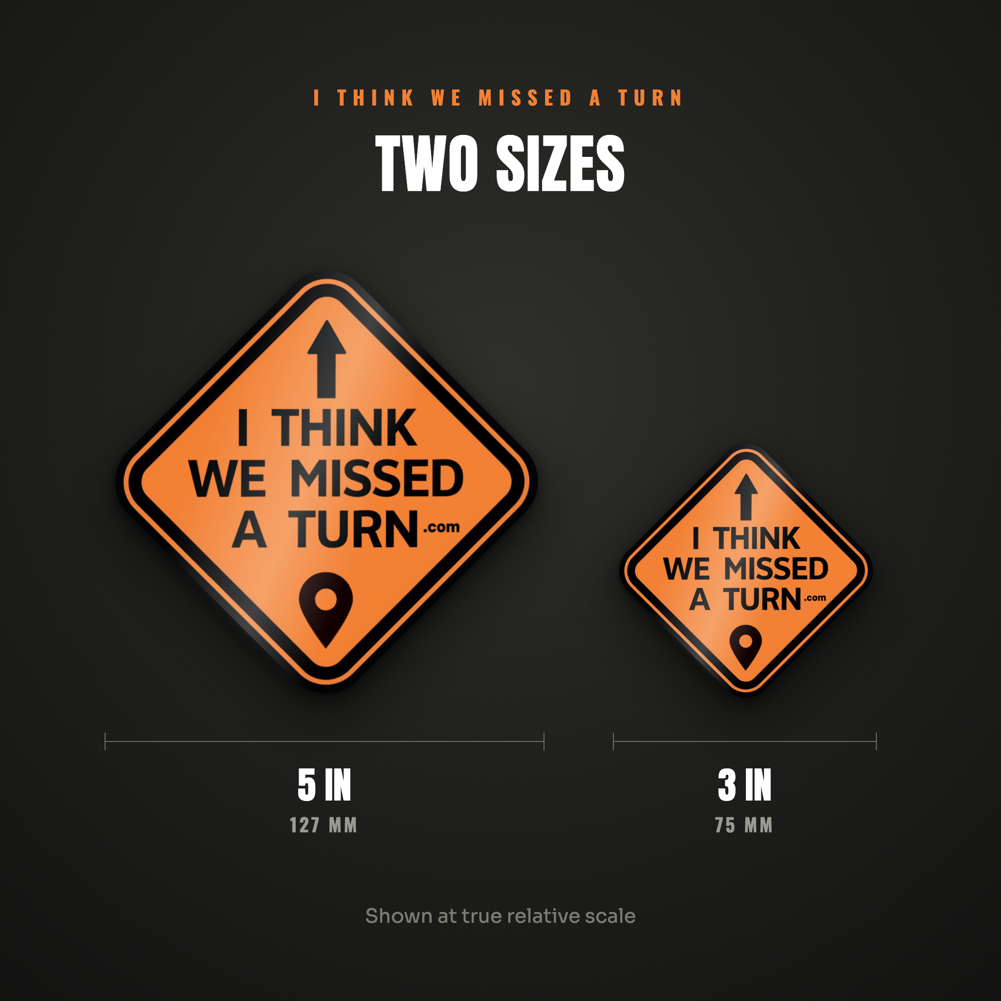 ITWMAT classic logo sticker size comparison, 5 inch and 3 inch at true relative scale