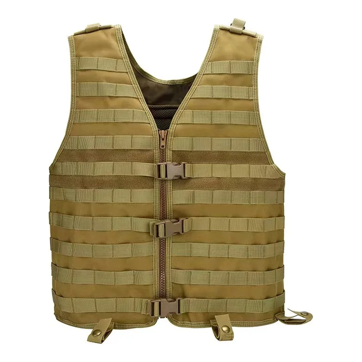 MOLLE tactical vest in khaki, full webbing front