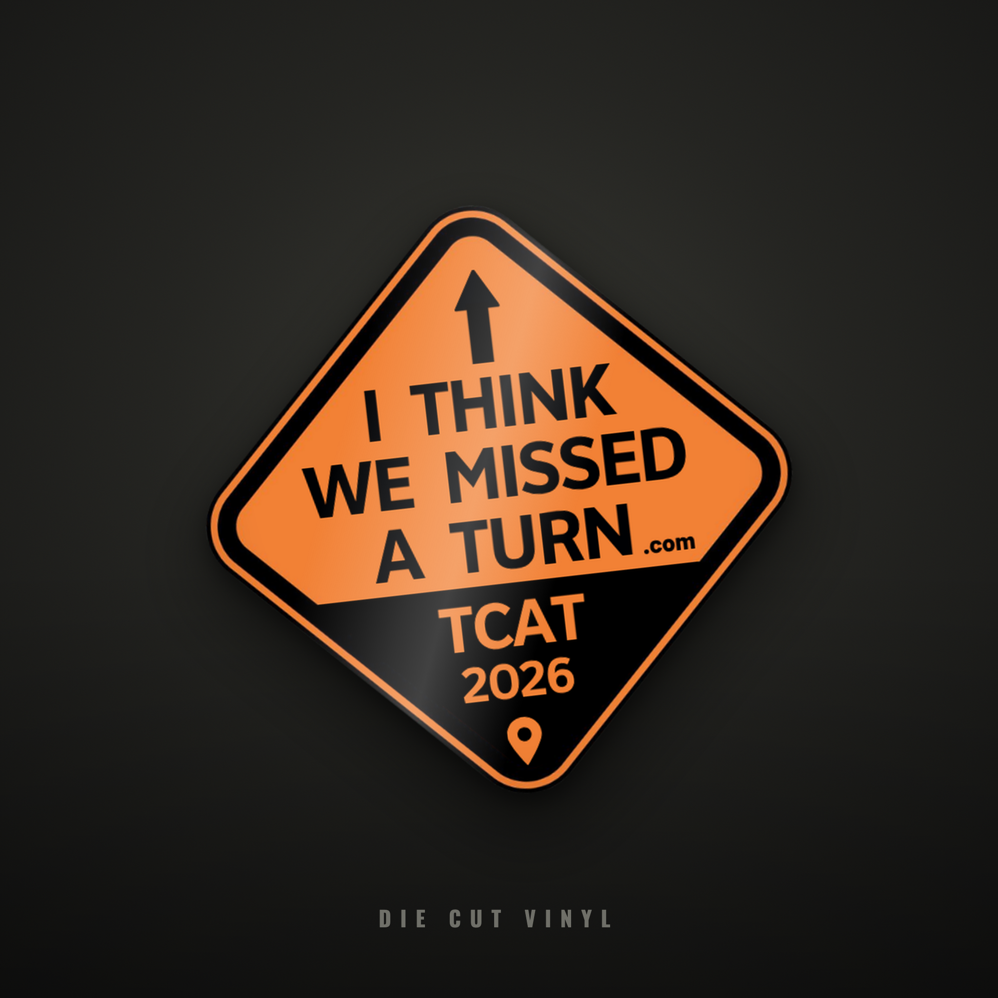 ITWMAT die cut vinyl sticker, orange and black diamond road sign logo