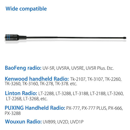NA-771 antenna compatibility with Baofeng, Kenwood, Linton, Puxing and Wouxun handheld radios
