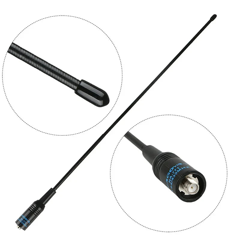 NA-771 dual-band antenna SMA connector and carbon tip close-up detail