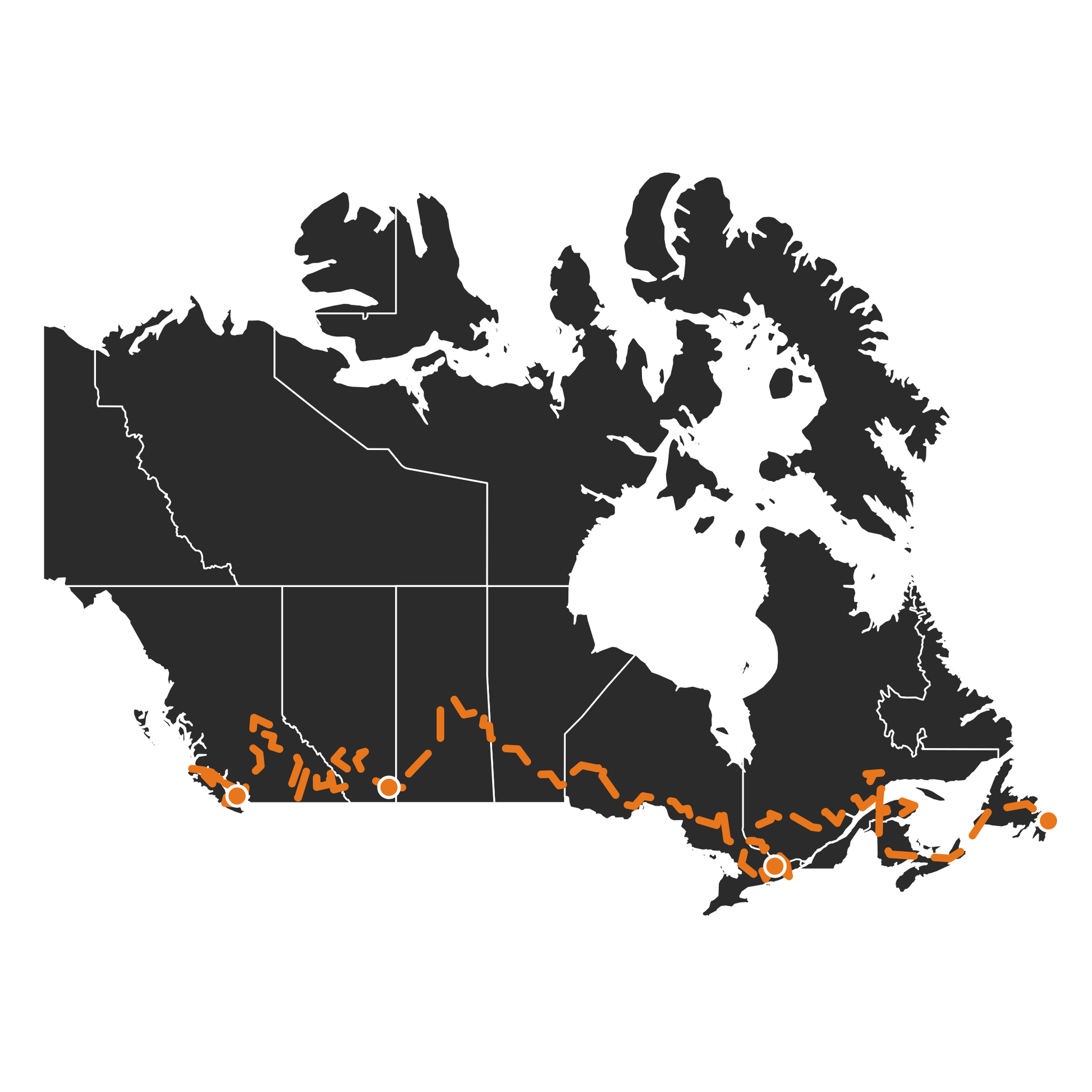 Trans Canada Adventure Trail route across Canada, north Vancouver Island to eastern Newfoundland